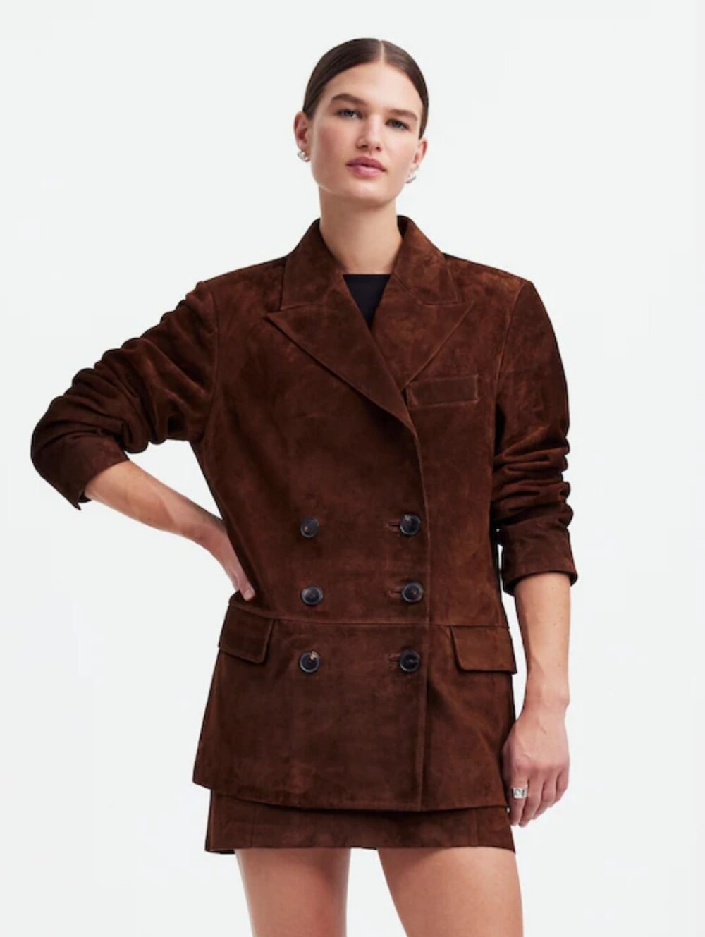 Madewell x Alexa Chung Double-Breasted Blazer in Suede